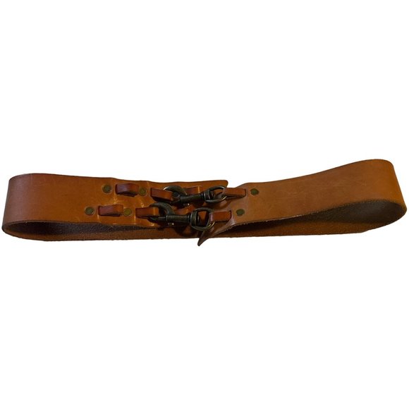 Linea Pelle vintage leather brown belt with trigger snaps 36 inches